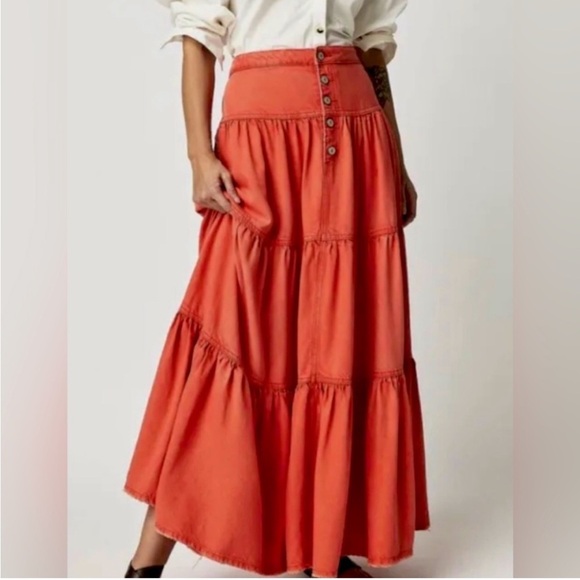 Free People Dreamweaver Tiered Maxi Skirt We The Free Western High Rise Festival - Picture 3 of 15